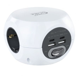 Nanocable Regleta 3 Enchufes Tipo F con 2 Puertos USB-A y 2 Puertos USB-C con Interruptor, Cable 1.40m